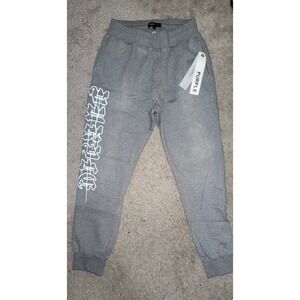 Purple Brand Mens Gray Gothic Logo Fleece Jogger Sweatpants Large NEW